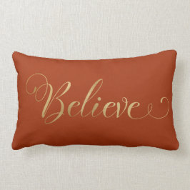 Almofada Lombar Simples Natal Elegante Acredite Dourado Terracotta