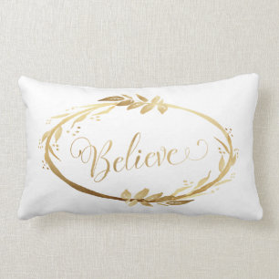 Almofada Lombar Simples Terra de Natal Elegante Acredite Dourado B