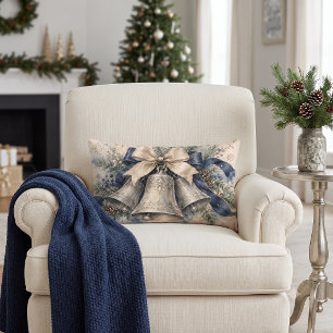 Almofada Lombar Sinos de Natal em Prata Elegantes em Aquarela