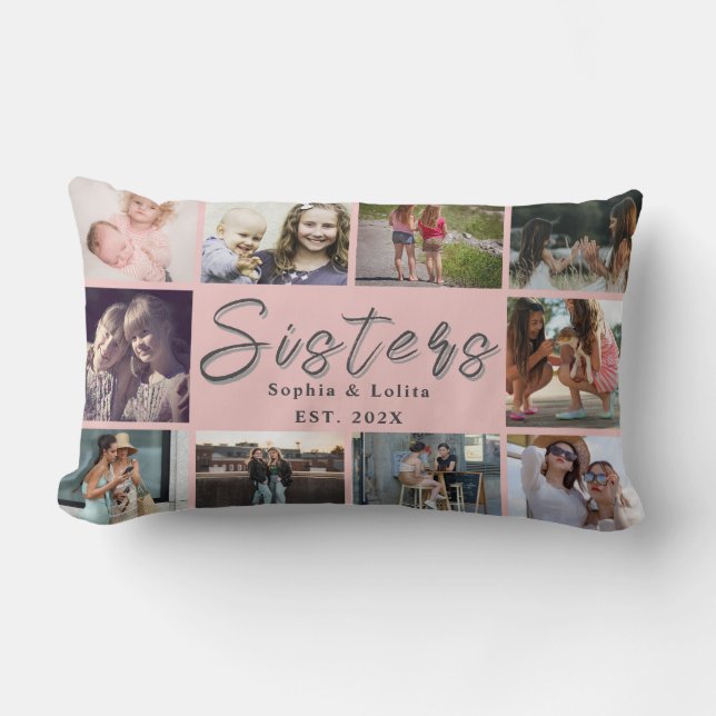 Almofada Lombar Sisters Forever – 10 Photo Custom Throw Pillow (Frente)
