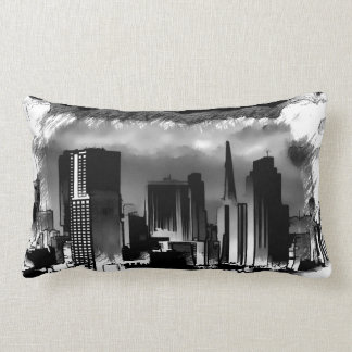 Almofada Lombar Skyline Sketch Chicago em preto e branco