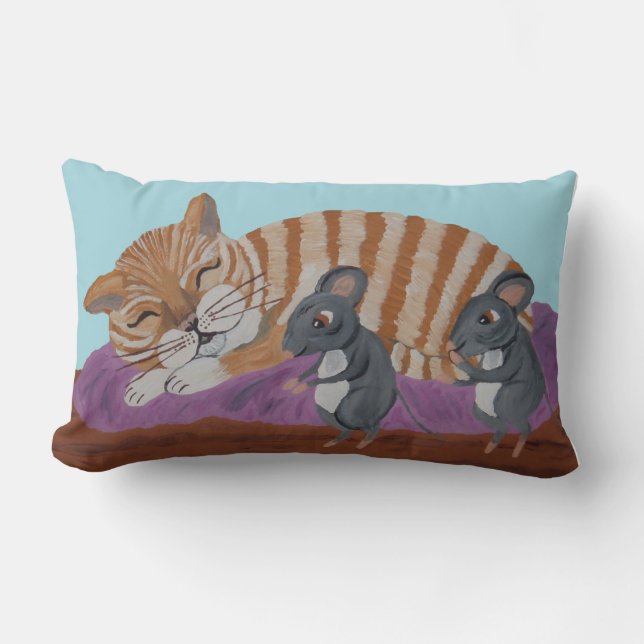 Almofada Lombar Sleeping Cat with Sneaky Mice Throw Pillow (Frente)