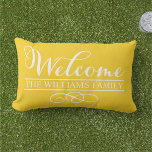 Almofada Lombar Sobrenome Personalizado Amarelo Brilhante de Boas-