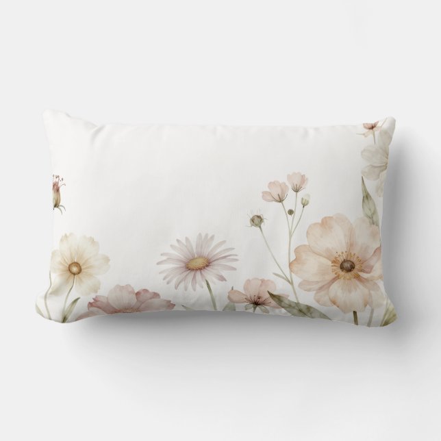 Almofada Lombar Soft Wildflower Border Watercolor Background (Frente)