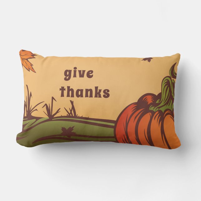 Almofada Lombar Solitário de abóbora no campo. As folhas do outono (Frente)