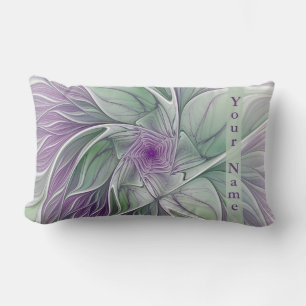 Almofada Lombar Sonho de Flor, Nome Fratural Verde Abstrato púrpu