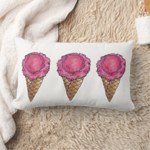 Almofada Lombar Sorvete Rosa de Morango Waffle Cone Comida