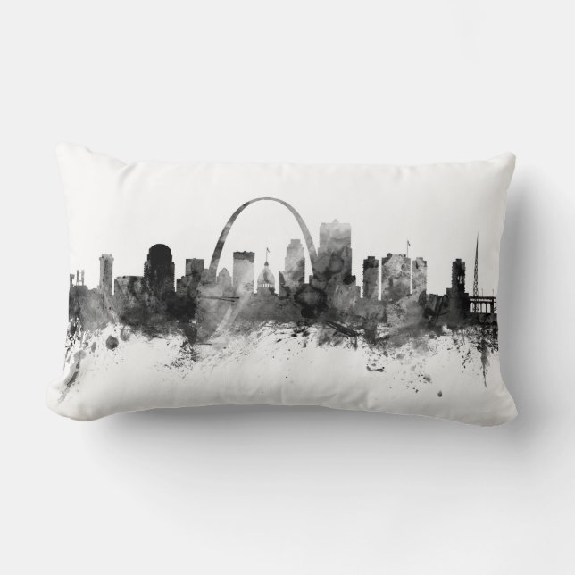 Almofada Lombar St Louis Missouri Skyline Black White (Frente)