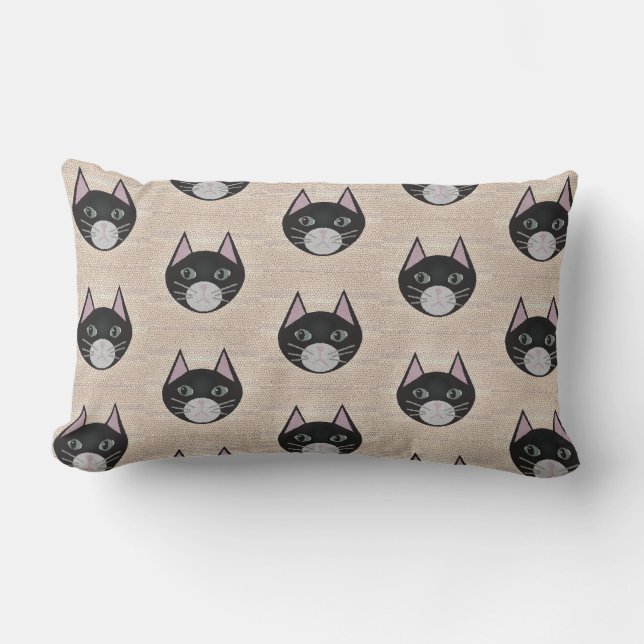 Almofada Lombar Stained Glass Black Cat, Beige (Frente)