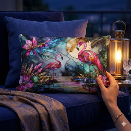 Almofada Lombar Stained Glass Flamingo Moon Garden