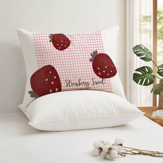 Almofada Lombar Strawberry Sweet Love – Minimal Berry Trio on Red  (Criador carregado)