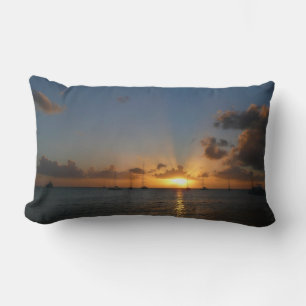 Almofada Lombar Sunset com Imagem de Paisagem Tropical de Barcos d
