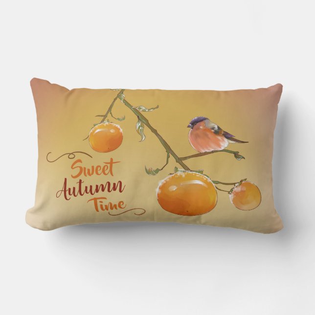 Almofada Lombar Sweet Autumn Orange Persimmon Fruta & Bird Lumba (Frente)