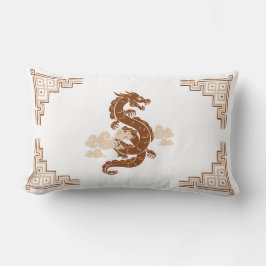 Almofada Lombar Tan Brown Chinoiserie Dragon e Nuvens