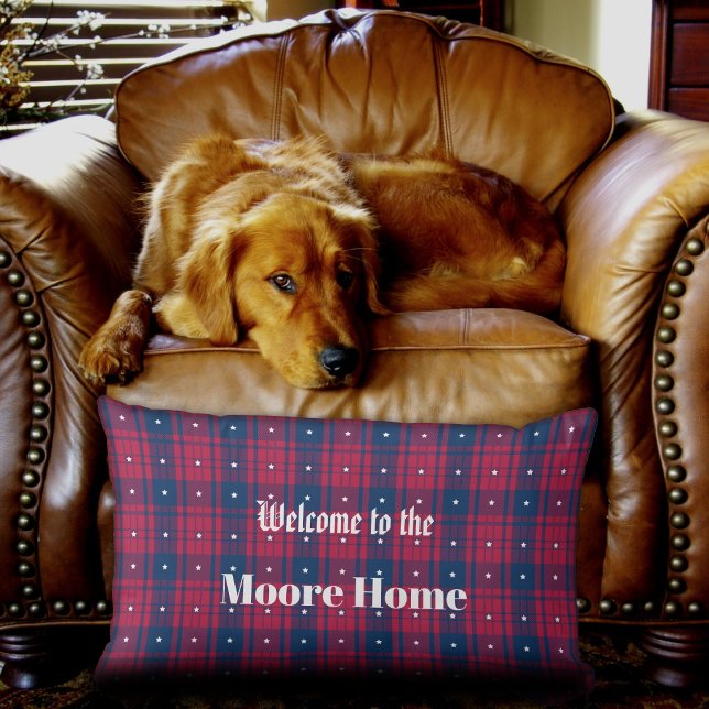 Almofada Lombar Tartan - Patriótico - Estrelas Brancas Azuis Verme (Criador carregado)