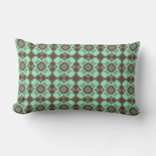 Almofada Lombar Teal Brown Checker Argyle Pattern (Frente)