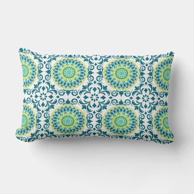 Almofada Lombar Teal e Green Boho Pattern (Frente)