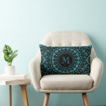 Almofada Lombar Teal Floral Mandala Monogram<br><div class="desc">Artistic dark teal floral mandala monogram.</div>