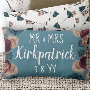Almofada Lombar Teal Green, Beige, Rosas de Casamento Burgundy Rec