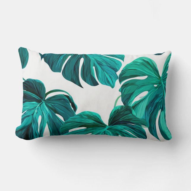 Almofada Lombar Teal Tropical Monstera Leaf Seamless Pattern Art (Frente)