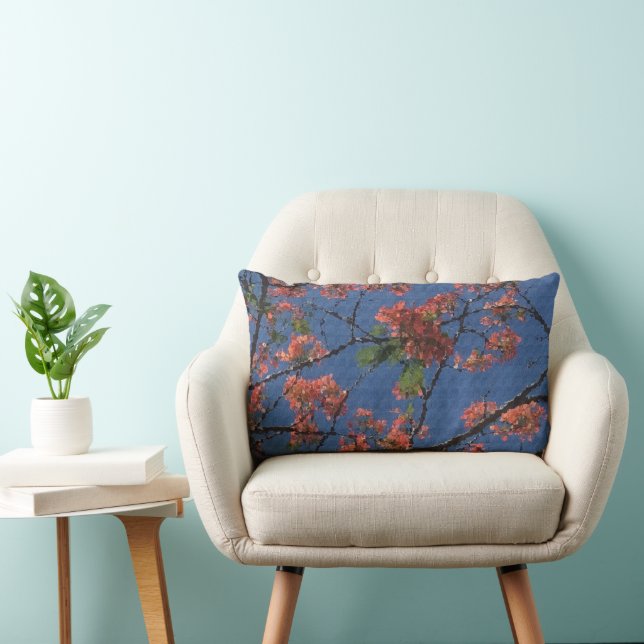 Almofada Lombar Tecido Floral, Azul (Cadeira)