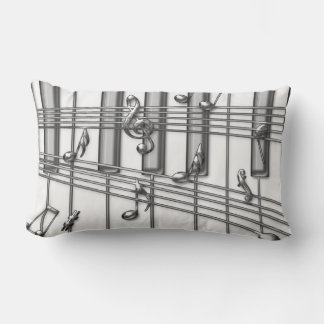 Almofada Lombar Teclado de Piano de Cauda Prata com Notas Musicais