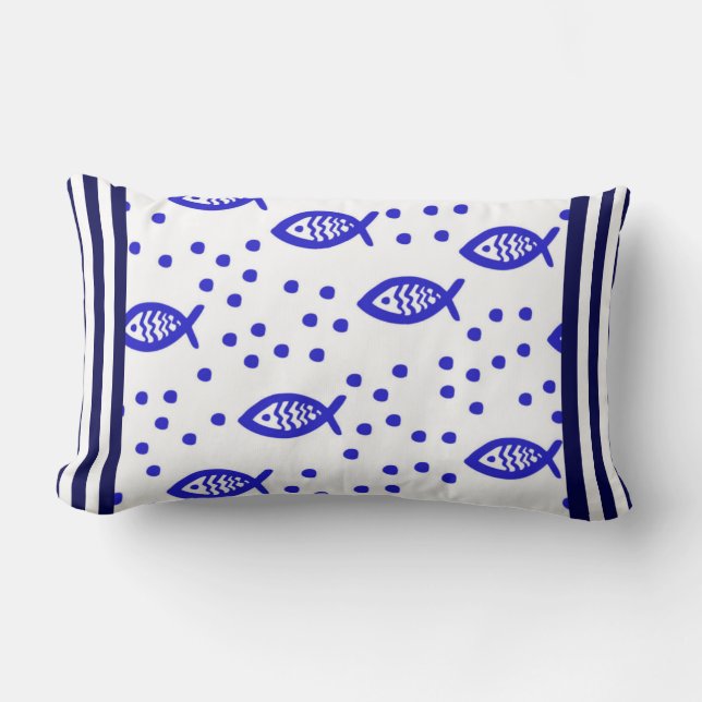 Almofada Lombar Tema Marinho Elementos Náuticos Estirpes De Peixes (Frente)