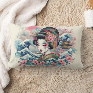 Almofada Lombar Templo Oriental Geisha Maiko Kanagawa ondas
