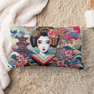Almofada Lombar Templo Oriental Geisha Maiko Kanagawa ondas