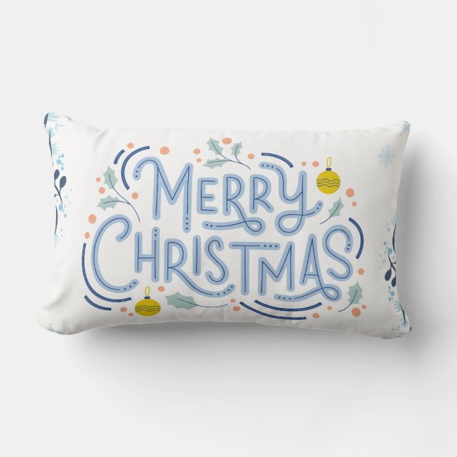 Almofada Lombar Terra das Maravilhas Festivas: Natal Branco e Azul (Frente)