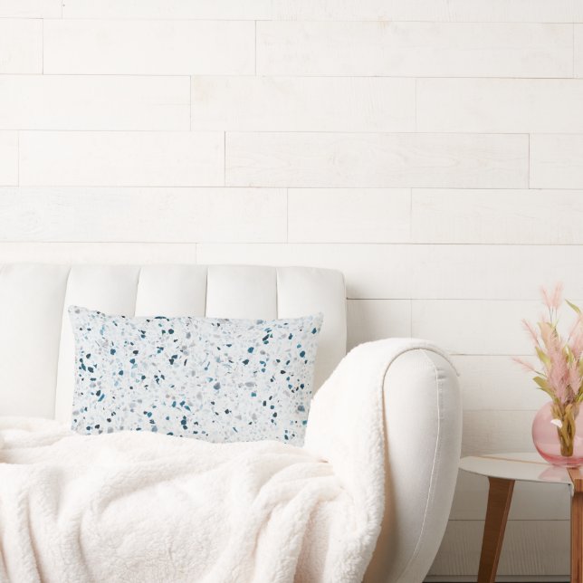 Almofada Lombar Terrazzo Elegante Teal Blue Verde Cinza Retro (Sofá)