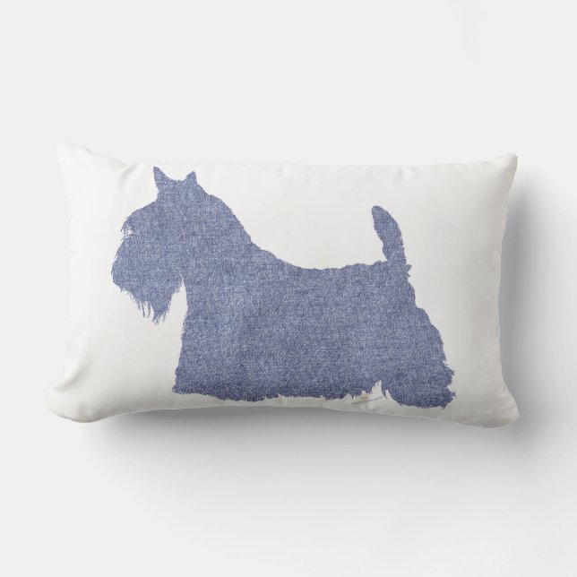 Almofada Lombar Terrier Silhouette escocês em Denim (Frente)