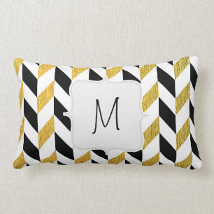 Almofada Lombar Teste padrão branco, preto e dourado de Chevron