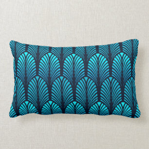 Almofada Lombar Teste padrão da pena do art deco, azul Cerulean