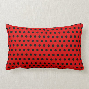 Almofada Lombar Teste padrão de bolinhas vermelho e preto.