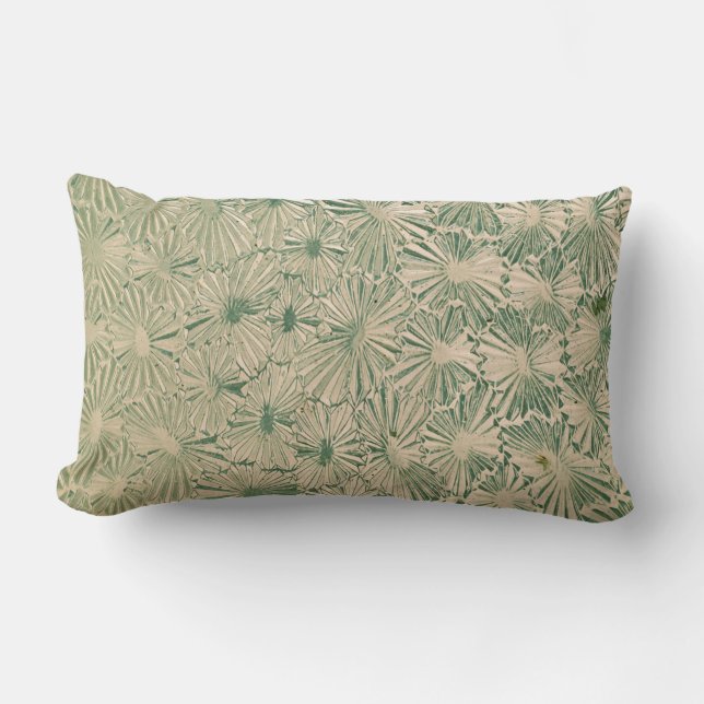 Almofada Lombar Têxteis florais verdes e brancos (Frente)
