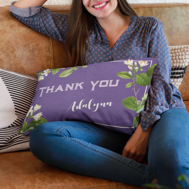 Almofada Lombar Texto do Nome Personalizado Floral Retroativo do E (Criador carregado)