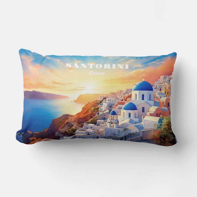 Almofada Lombar Texto personalizado Grécia Santorini Sunset (Frente)