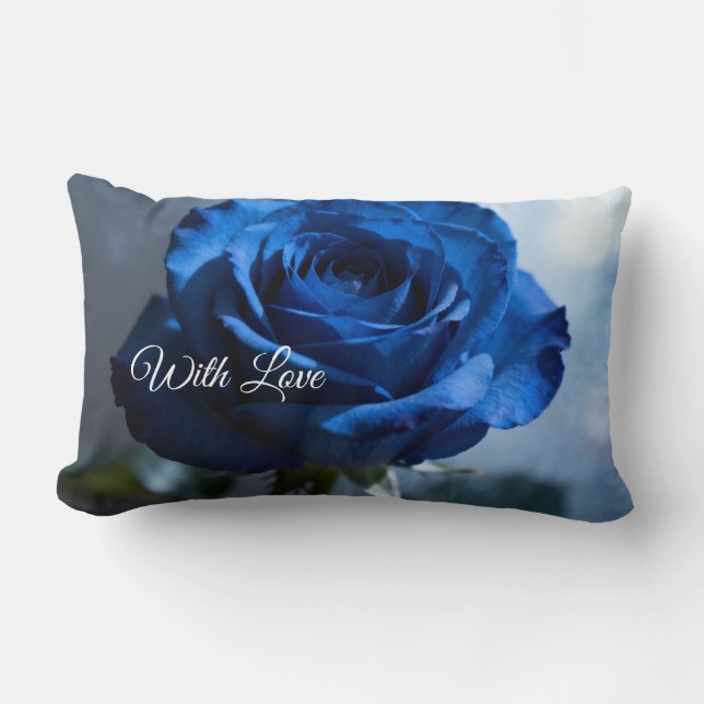 Almofada Lombar Texto Personalizado – Rosa Floral Azul Romântico P (Frente)