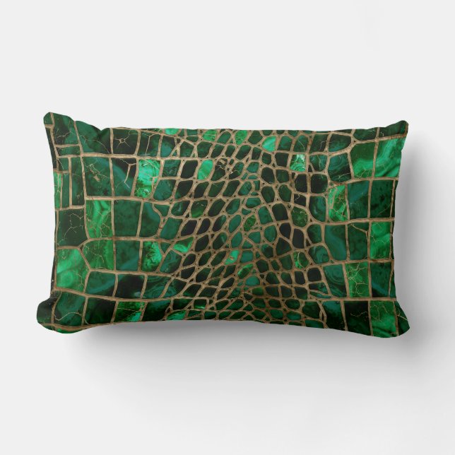 Almofada Lombar Textura Faux Crocodilo Malachite e ouro (Frente)