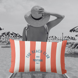Almofada Lombar The Beach Club Crest Orange Red Cabana Stripe