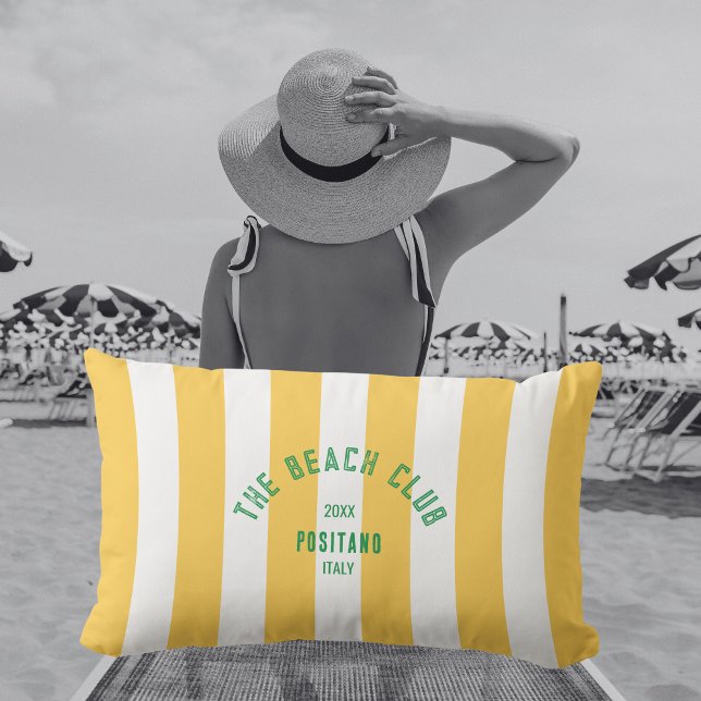 Almofada Lombar The Beach Club Crest Yellow Cabana Stripe (Criador carregado)