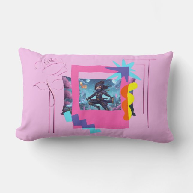 Almofada Lombar Throw Pillow Fantasy Ninja Girl: Mystic Adventures (Frente)