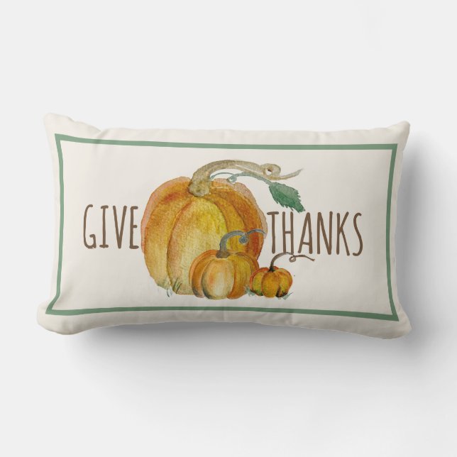 Almofada Lombar Throw Pillow: Give Thanks Pumpkin Harvest Blessing (Frente)