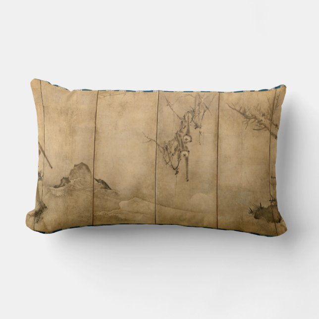 Almofada Lombar Tinta japonesa em papel Gibbons Primados e Paisage (Frente)