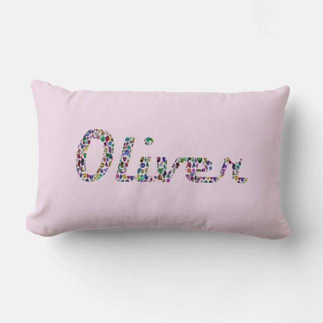 Almofada Lombar Tipografia Oliver Script em Pedras Vibrantes (Frente)