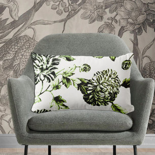 Almofada Lombar Toile botânico preto & verde branco antigo No.2