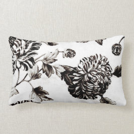 Almofada Lombar Toile floral botânico branco & preto antigo No.2
