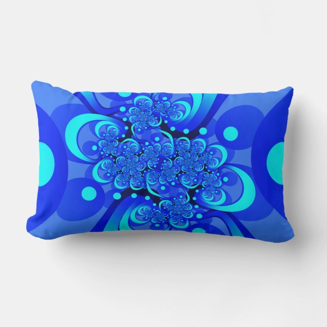 Almofada Lombar Tons de Azul Arte Fractal Abstrata Moderna (Frente)