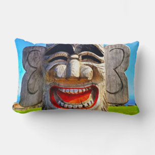 Almofada Lombar Totem Wood Rindo Dentes Rostos Rostos Foto Tribal